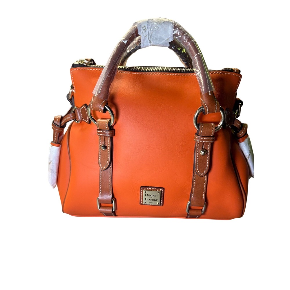 Dooney & Bourke Orange Leather Satchel Bag Brown Trim Gold Hardware 8P9371560